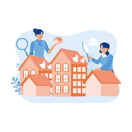 Woman searching new house on rent  Illustration