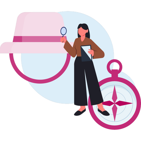 Woman searching on compass  Illustration