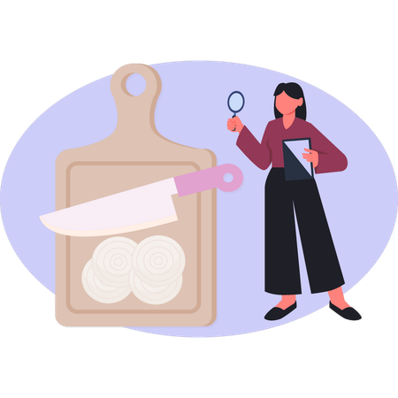 Woman  searching on cutting boad  Illustration
