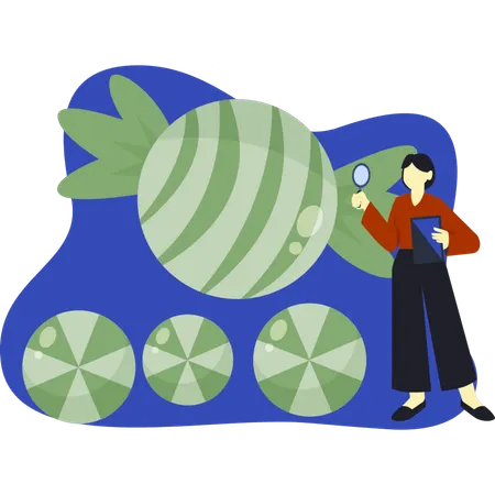 Woman searching on green candies  Illustration