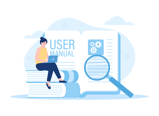 Woman searching on user manual  Illustration