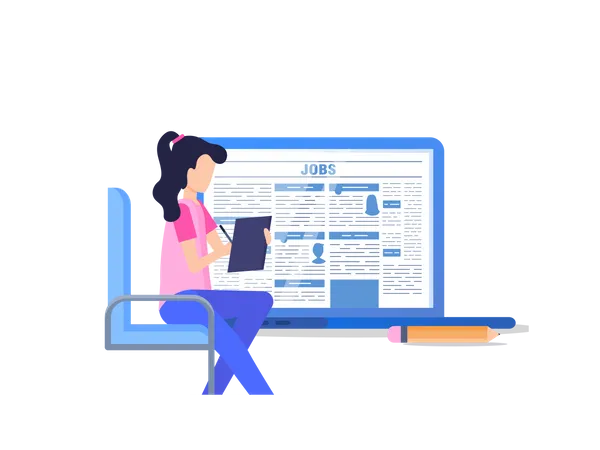 Woman Searching Online Job Illustration
