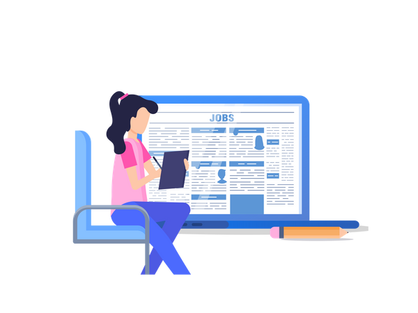 Woman Searching Online Job  Illustration