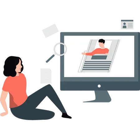 Woman searching online profile  Illustration