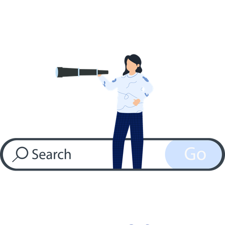 Woman Searching Online with Telescope  Illustration