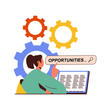 Woman Searching Opportunities  Illustration