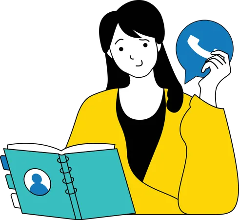 Woman searching phone number in phone book  Illustration