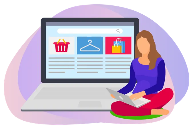 Woman searching products in online shopping website  Illustration