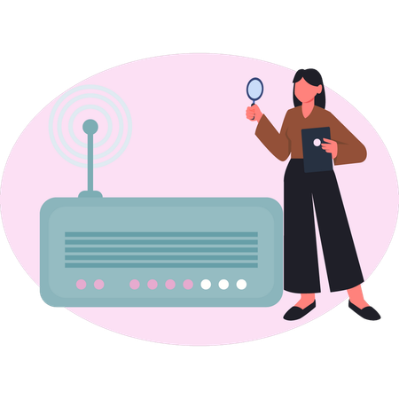 Woman searching radio music  Illustration