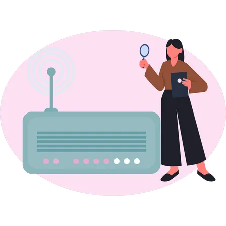 Woman searching radio music  Illustration