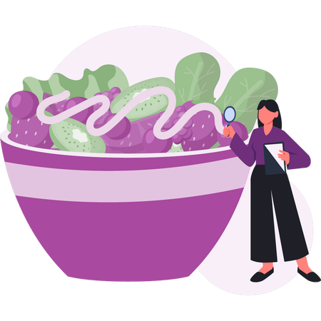 Woman  searching salad bowl  Illustration