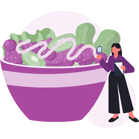 Woman  searching salad bowl  Illustration