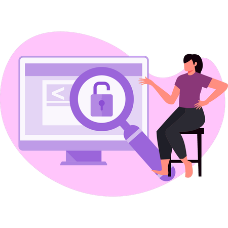 Woman searching security lock  Illustration