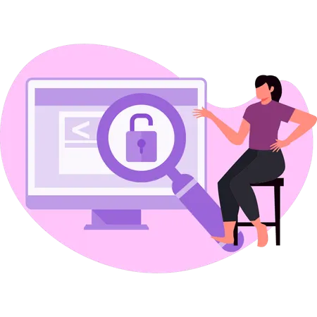 Woman searching security lock  Illustration