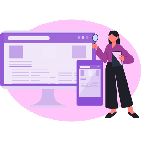 Woman searching SEO website  Illustration