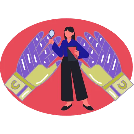Woman searching soccer hand glove  Illustration
