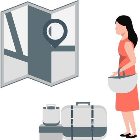 Woman searching trip location  Illustration