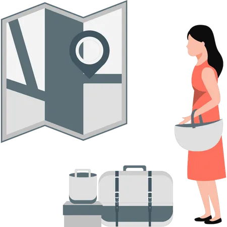 Woman searching trip location  Illustration