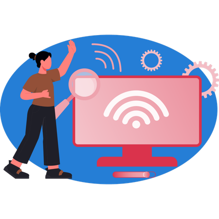 WIFI信号を探している女性  イラスト