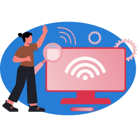 Woman  searching WIFI signl  Illustration