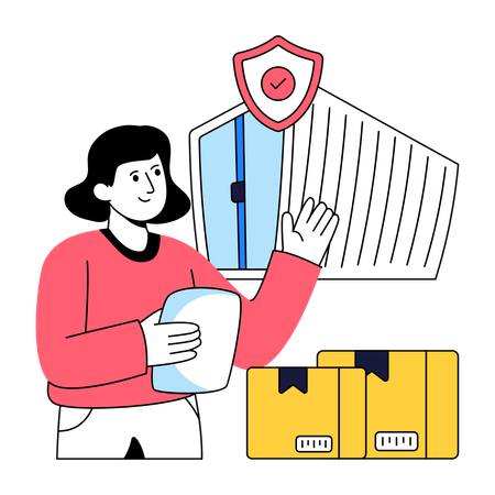 Woman secures Container box  Illustration