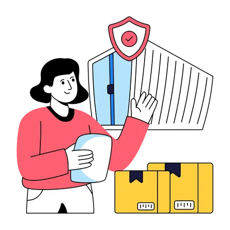 Woman secures Container box  Illustration