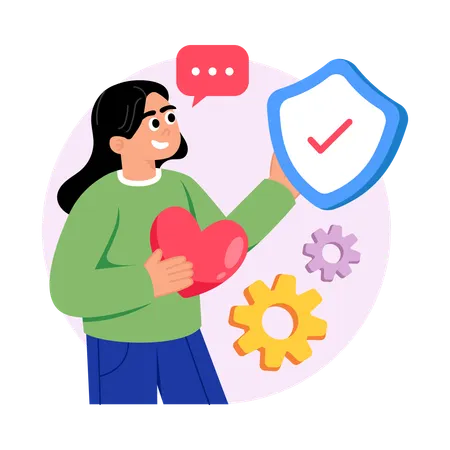 Woman secures heart  Illustration
