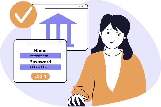 Woman secures his banking account  Illustration