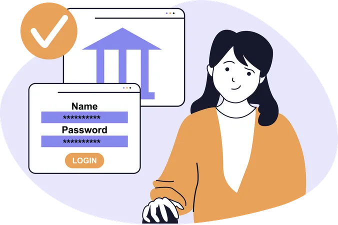 Woman secures his banking account  Illustration