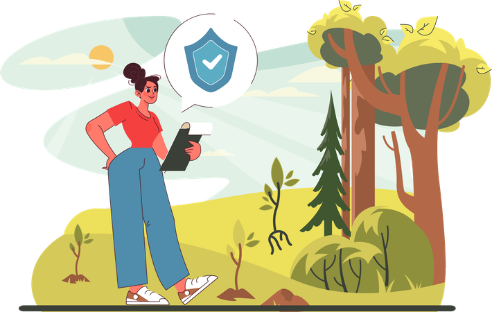 Woman secures his forest travel  Illustration