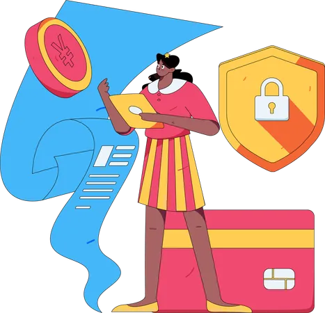 Woman securing online payment  Illustration