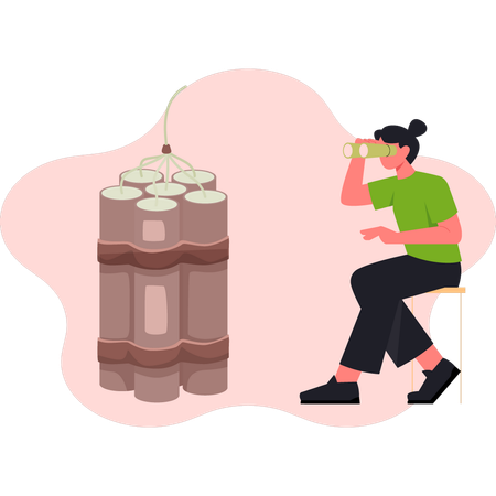 Woman  seeing dynamite  Illustration