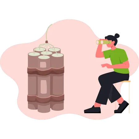 Woman  seeing dynamite  Illustration