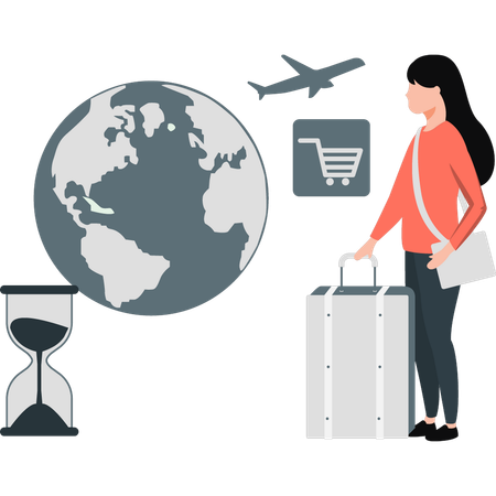 Woman seeing global trip location  Illustration