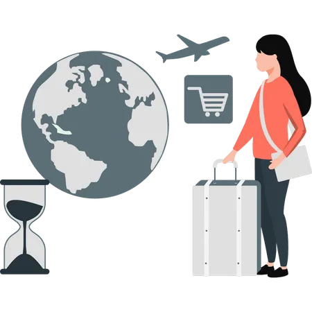 Woman seeing global trip location  Illustration