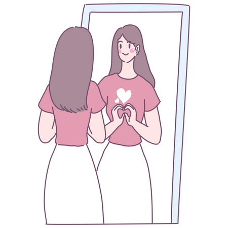 Woman seeing in mirror and feeling love Illustration