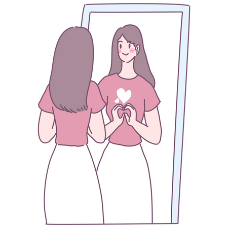 Woman seeing in mirror and feeling love  Illustration