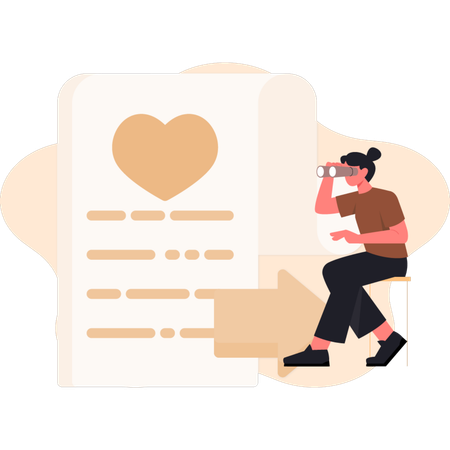 Woman seeing message using telescope  Illustration