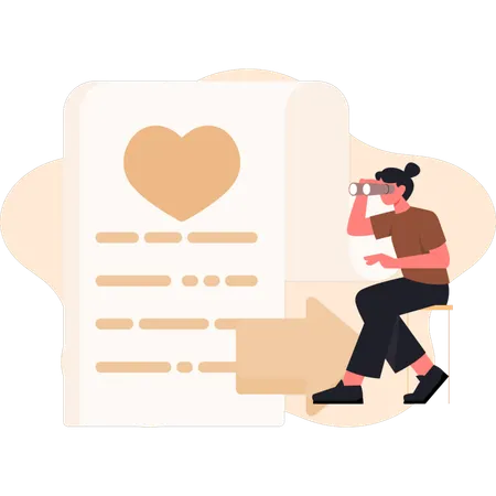 Woman seeing message using telescope  Illustration