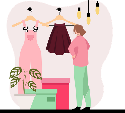 Woman select fashionable dress  Illustration