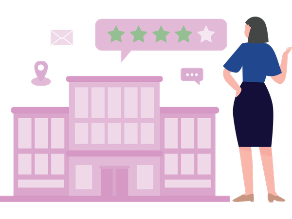 Woman selecting 4 star hotel  Illustration