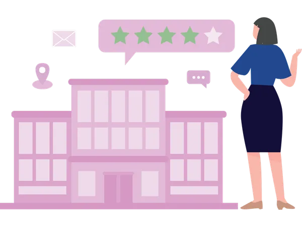 Woman selecting 4 star hotel  Illustration