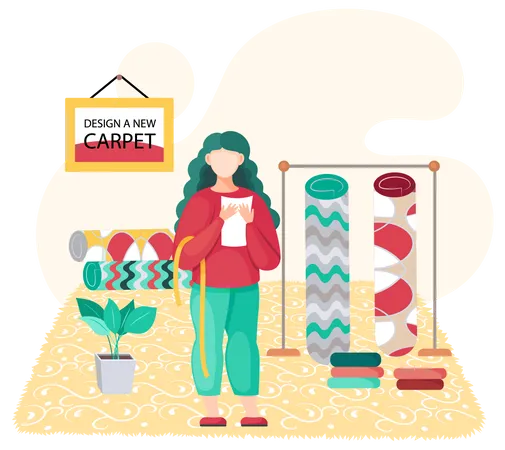 Woman selecting carpet design  Illustration