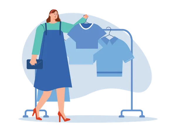 Woman selecting cloth  Illustration