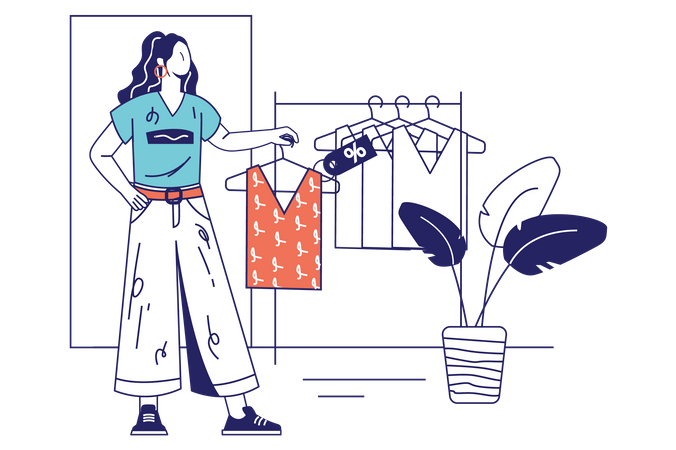 Woman selecting clothes  Illustration