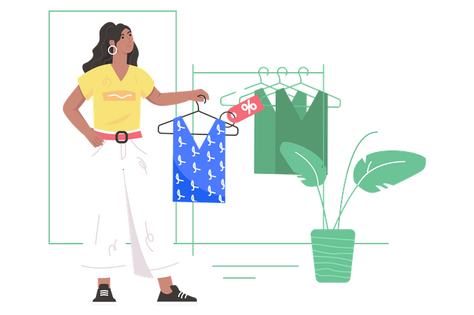 Woman selecting clothes  Illustration