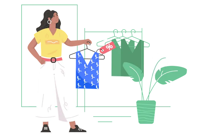 Woman selecting clothes  Illustration