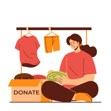 Woman selecting donating shirt for poor  Illustration