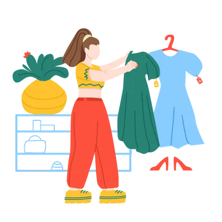 Woman selecting dress  Illustration