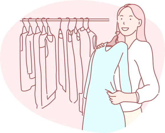 Woman selecting dress at shop  Illustration